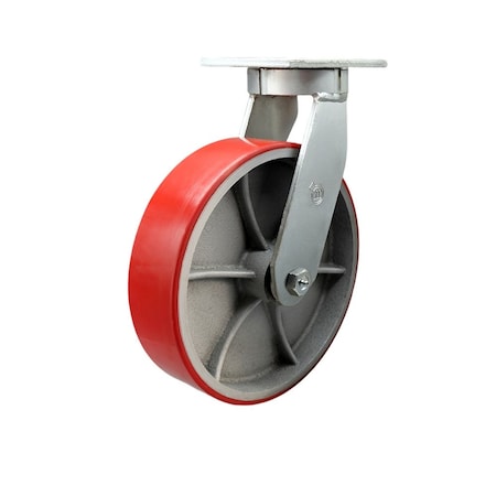 Service Caster 10'' Extra Heavy Duty Red Poly on Cast Iron Wheel Swivel Top Plate Caster CRAN-SCC-KP92S1030-PUR-RS